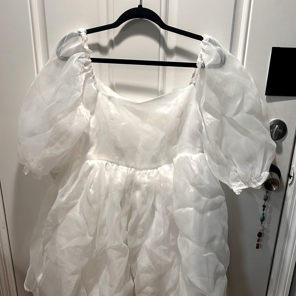 White Puff shoulder mini dress